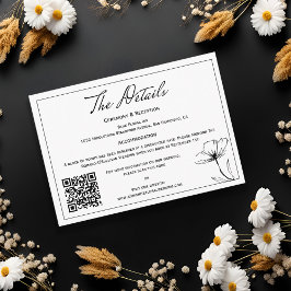 Tarjeta De Recepción Detalles del Boda de código QR blanco negro modern