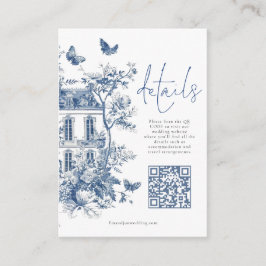 Tarjeta De Recepción Detalles del Boda de código QR de Blue Toile De Jo