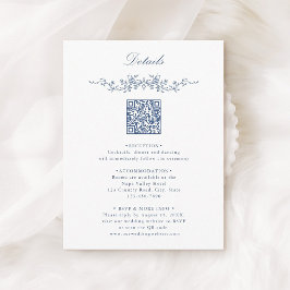 Tarjeta De Recepción Detalles del Boda de código QR de borde floral azu