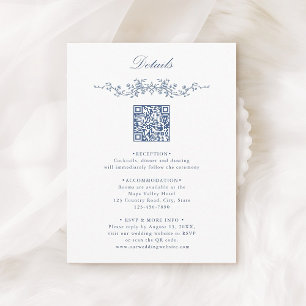 Tarjeta De Recepción Detalles del Boda de código QR de borde floral azu