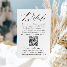 Tarjeta De Recepción Detalles del Boda de código QR de caligrafía negra