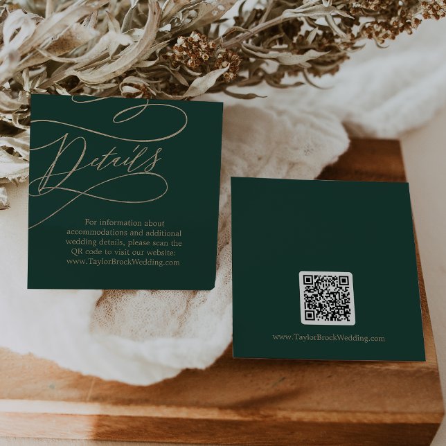 Tarjeta De Recepción Detalles del Boda de código QR de caligrafía verde (Subido por el creador)