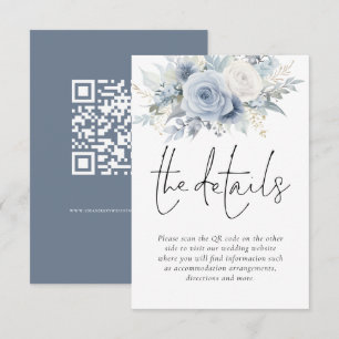 Tarjeta De Recepción Detalles del Boda de código QR de Dusty Blue Flora