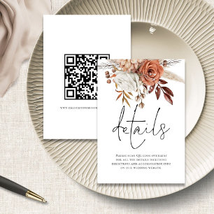 Tarjeta De Recepción Detalles del Boda de código QR de escritura floral