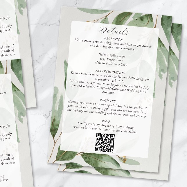 Tarjeta De Recepción Detalles del Boda de código QR de Eucalyptus (Subido por el creador)