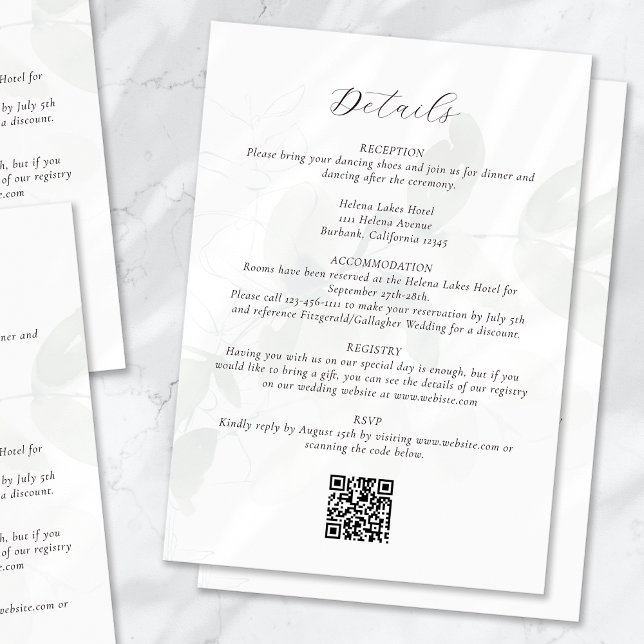 Tarjeta De Recepción Detalles del Boda de código QR de Eucalyptus silen (Subido por el creador)