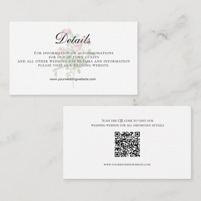 Tarjeta De Recepción Detalles del Boda de código QR de Floral rosa rosa (Anverso / Reverso)