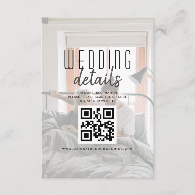 Tarjeta De Recepción Detalles del Boda de código QR de fotografía moder (Anverso)