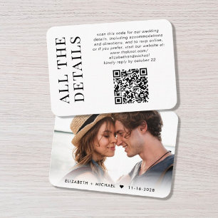 Tarjeta De Recepción Detalles del Boda de código QR de fotografía moder