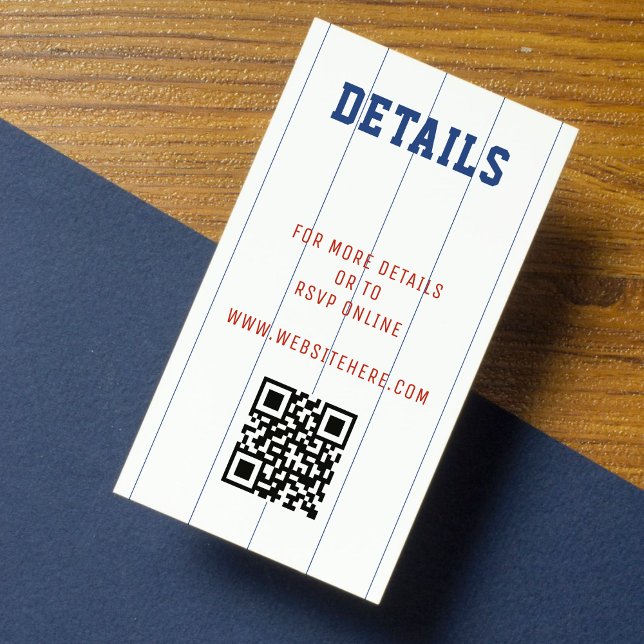 Tarjeta De Recepción Detalles del Boda de código QR de la solapa de béi (Baseball Pinstripe QR Code Wedding Details Enclosure Card)