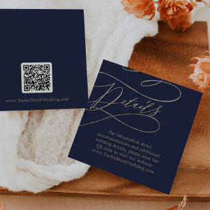 Tarjeta De Recepción Detalles del Boda de código QR de Oro Romántico y