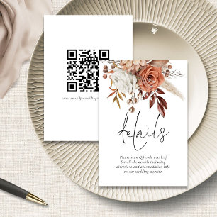 Tarjeta De Recepción Detalles del Boda de código QR de Rustic Terracott