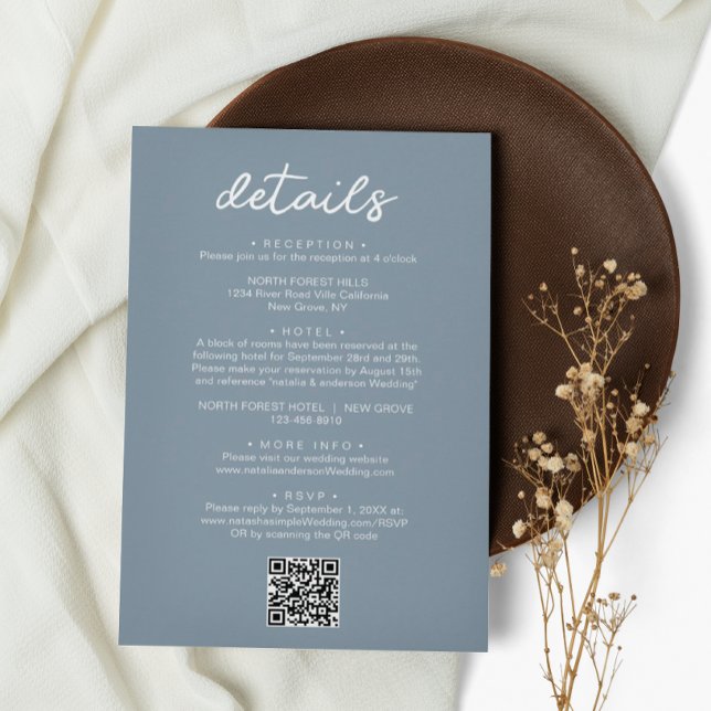 Tarjeta De Recepción Detalles del Boda de código QR de script de Moda s (Subido por el creador)
