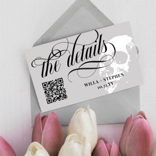 Tarjeta De Recepción Detalles del Boda de código QR del cráneo blanco