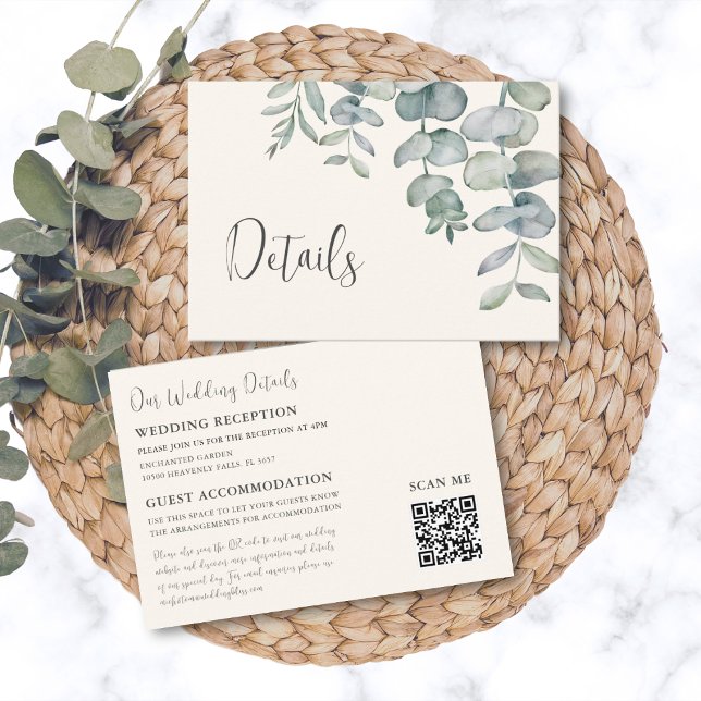 Tarjeta De Recepción Detalles del Boda de código QR del Eucalipto Azul  (Subido por el creador)