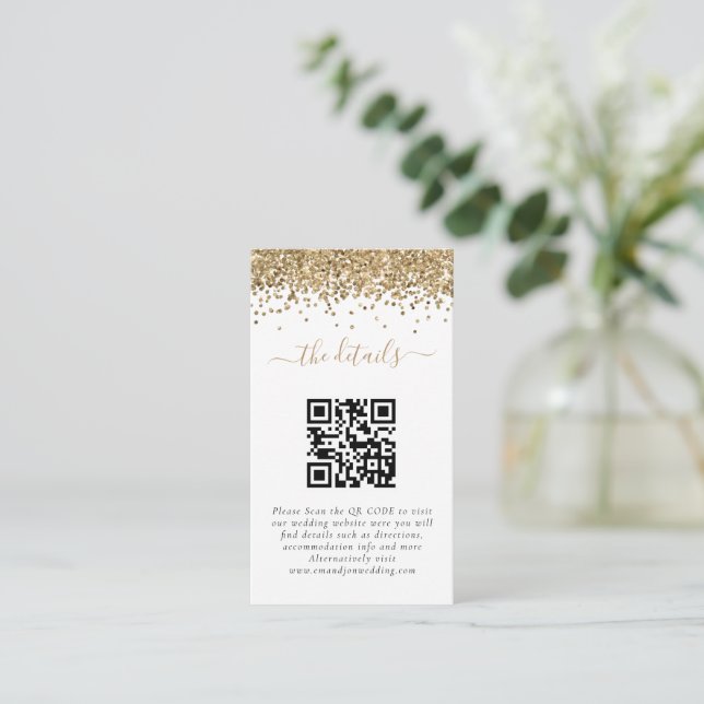Tarjeta De Recepción Detalles del Boda de código QR del Purpurina Mini  (Anverso de pie)