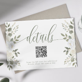 Tarjeta De Recepción Detalles del Boda de código QR floral de marfil y 