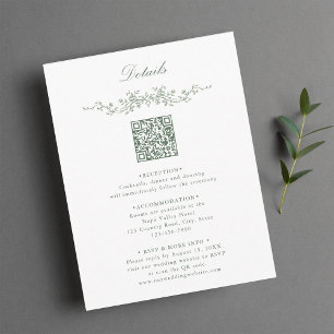 Tarjeta De Recepción Detalles del Boda de código QR floral elegante ver