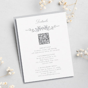 Tarjeta De Recepción Detalles del Boda de código QR floral elegante y g