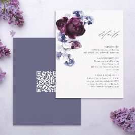 Tarjeta De Recepción Detalles del Boda de código QR floral púrpura e ín