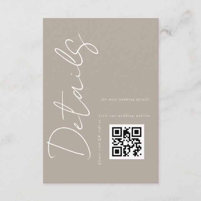 Tarjeta De Recepción Detalles del Boda de código QR moderno Taupe Beige (Anverso)