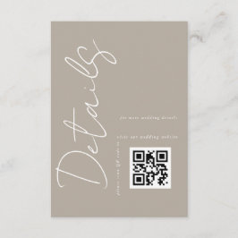 Tarjeta De Recepción Detalles del Boda de código QR moderno Taupe Beige