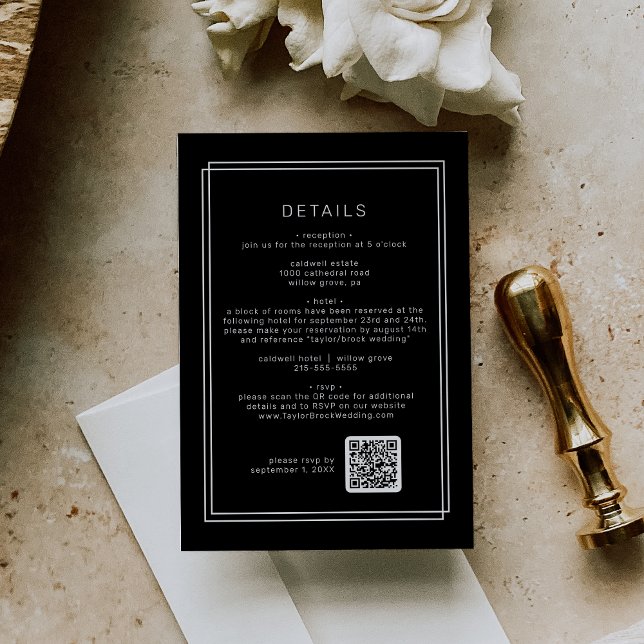 Tarjeta De Recepción Detalles del Boda de código QR negro AVERY (AVERY Modern Black QR Code Wedding Details Enclosure Card)