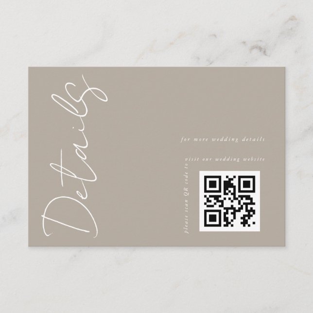 Tarjeta De Recepción Detalles del Boda de código QR neutro moderno (Anverso)
