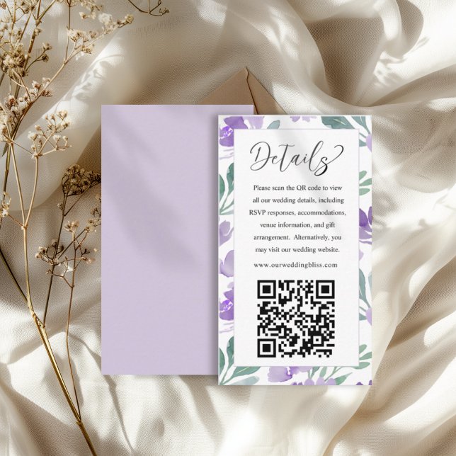 Tarjeta De Recepción Detalles del Boda de código QR púrpura moderno (Subido por el creador)