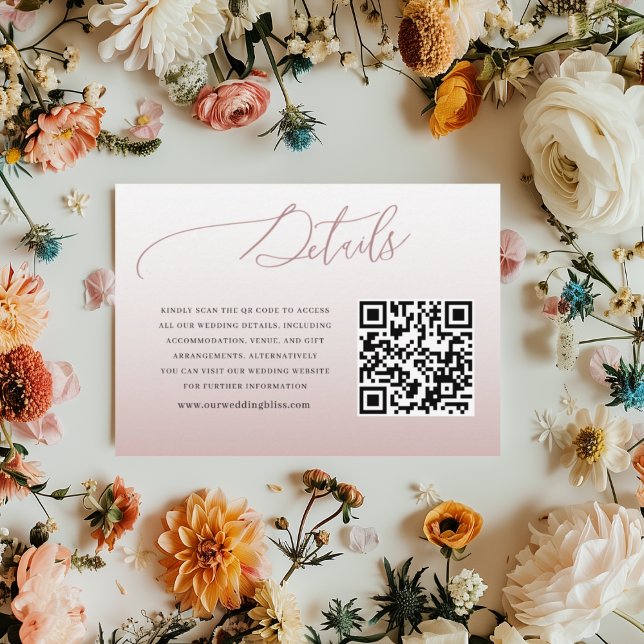 Tarjeta De Recepción Detalles del Boda de código QR rosa de moda (Subido por el creador)