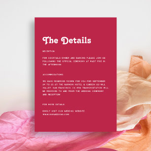Tarjeta De Recepción Detalles del Boda de color rosa caliente retro de 
