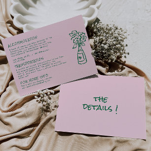 Tarjeta De Recepción Detalles del Boda de color rosado dibujado a mano