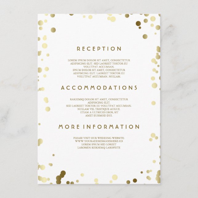 Tarjeta De Recepción Detalles del Boda de Confetti Gold - Información (Anverso)
