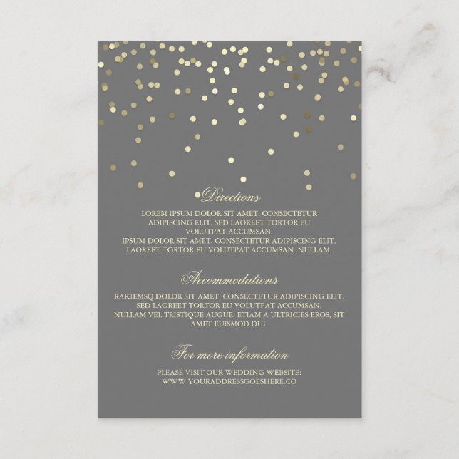 Tarjeta De Recepción Detalles del Boda de Confetti Gold - Información (Anverso)
