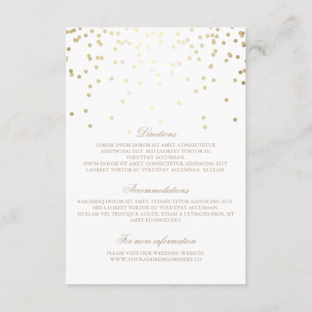 Tarjeta De Recepción Detalles del Boda de Confetti Gold - Información (Anverso)