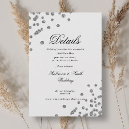 Tarjeta De Recepción Detalles del Boda de Confetti Plateado con guión r