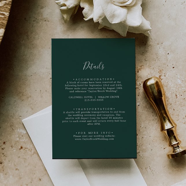 Tarjeta De Recepción Detalles del Boda de coordenadas de verde esmerald (Subido por el creador)