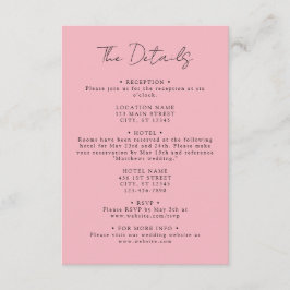 Tarjeta De Recepción Detalles del Boda de coordenadas rosado