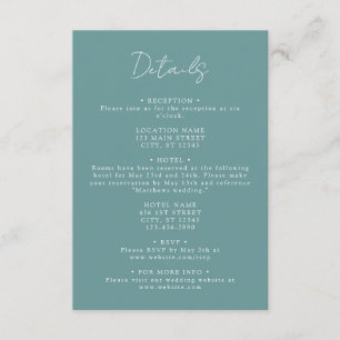 Tarjeta De Recepción Detalles del Boda de coordenadas verde azulado