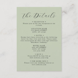 Tarjeta De Recepción Detalles del Boda de coordenadas verde sabio