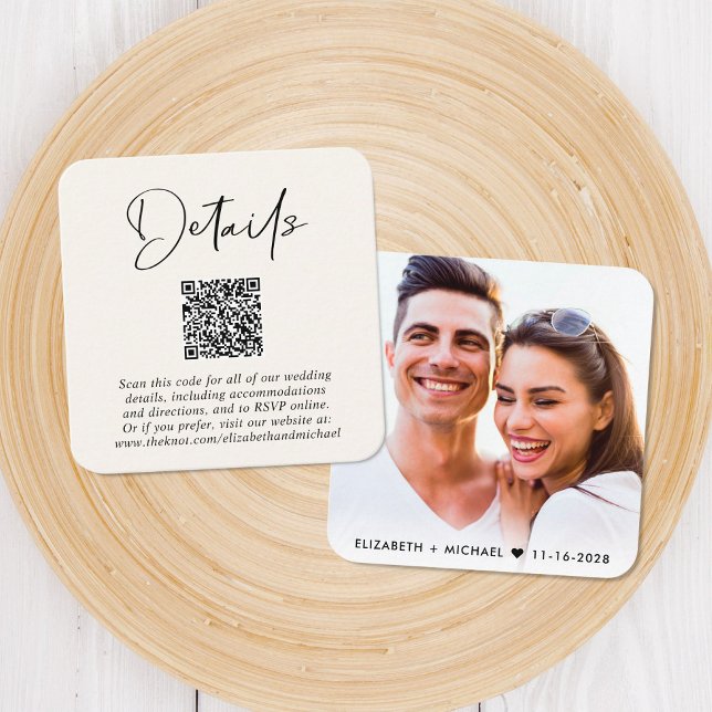 Tarjeta De Recepción Detalles del Boda de crema de código QR moderno (Subido por el creador)