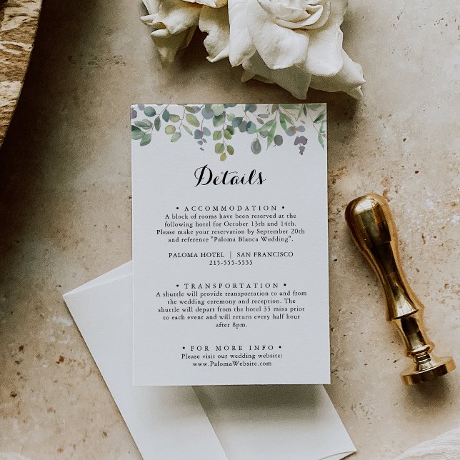 Tarjeta De Recepción Detalles del Boda de declive del follaje del eucal (Subido por el creador)