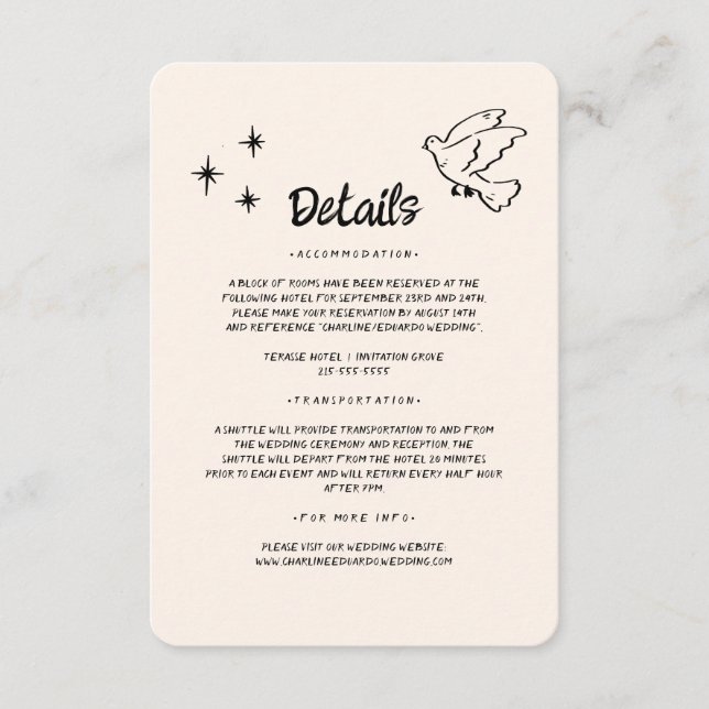 Tarjeta De Recepción Detalles del Boda de dibujos de mano Funky Doodle (Anverso)