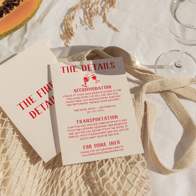 Tarjeta De Recepción Detalles del Boda de diversión con mano roja retro (Subido por el creador)