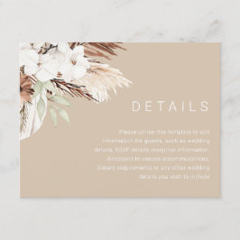 Tarjeta De Recepción Detalles del Boda de Earthy Beige Boho moderno