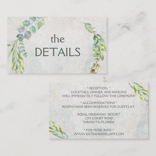 Tarjeta De Recepción Detalles del Boda de ecología de eucalipto rústico (Anverso / Reverso)