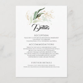 Tarjeta De Recepción Detalles del Boda de ecología de hojas de oro y eu