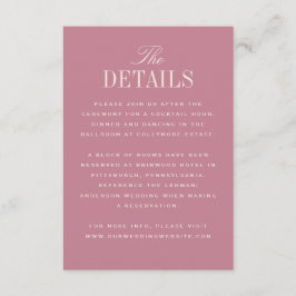Tarjeta De Recepción Detalles del Boda de Elegancia Clásica Rosa