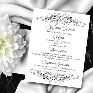 Tarjeta De Recepción Detalles del Boda de elegancia florida en blanco y