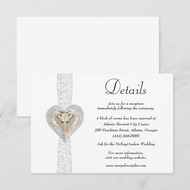 Tarjeta De Recepción Detalles del Boda de encaje blanco de Unicorn (Anverso / Reverso)